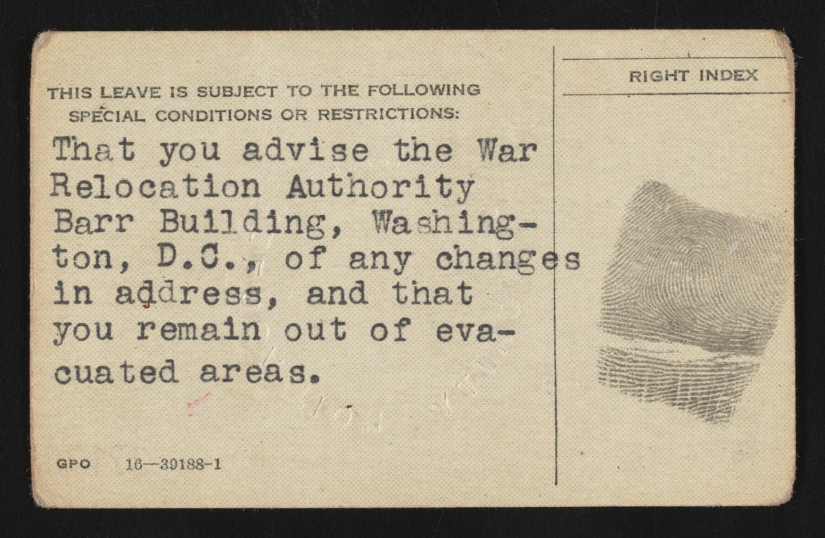 Card with fingerprint and relocation statement.