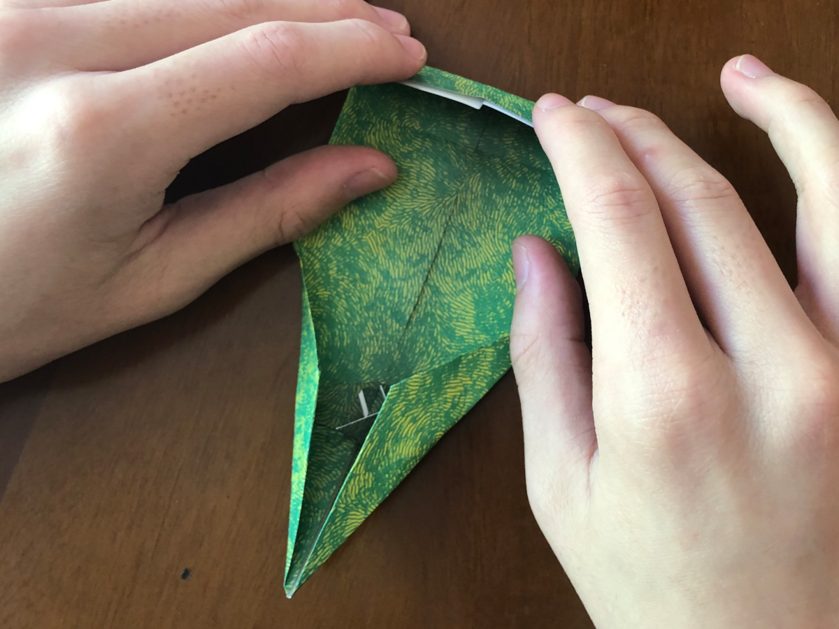 Detail view of an origami step.