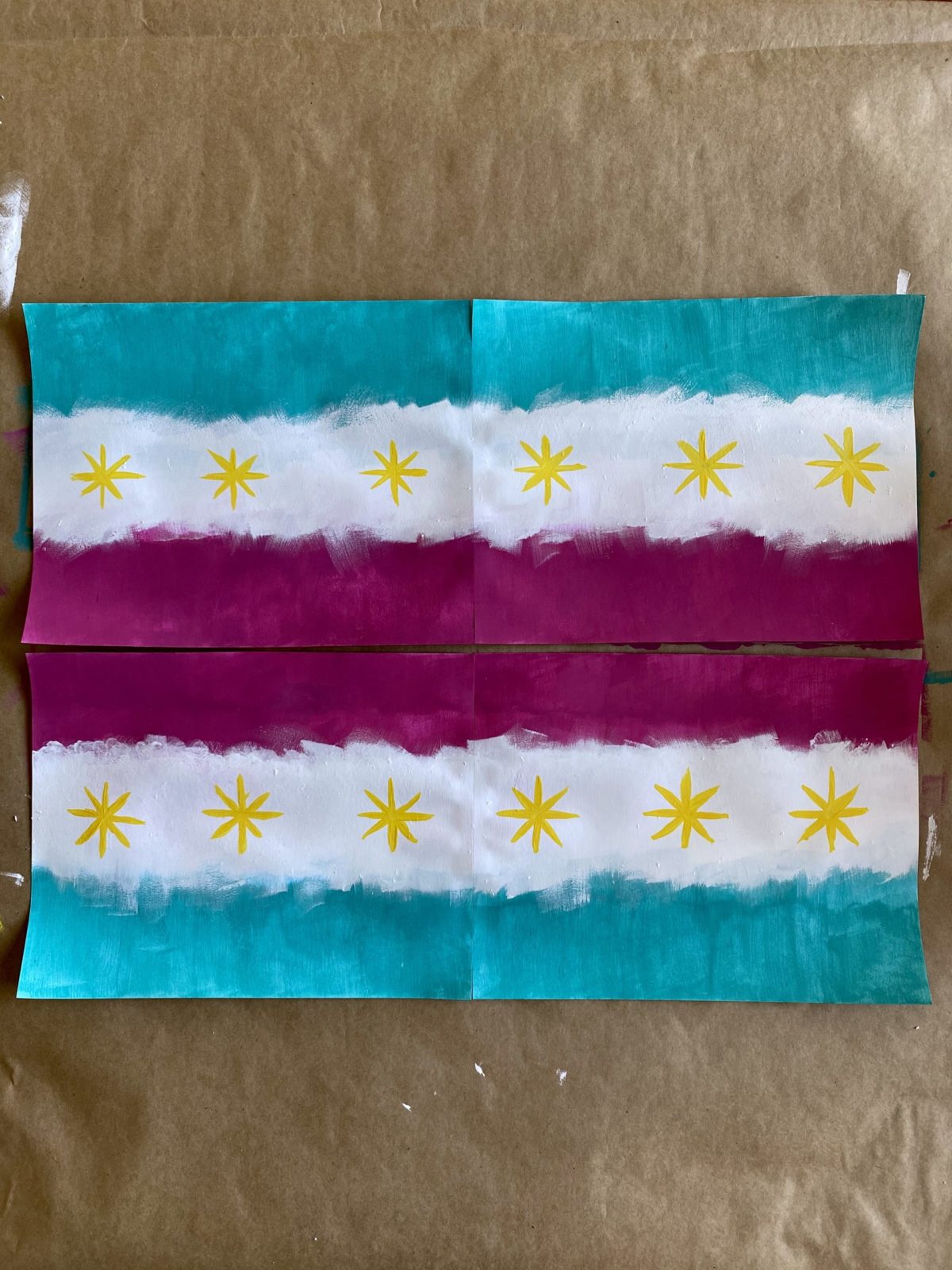 Detail view of painted paper fan activity.