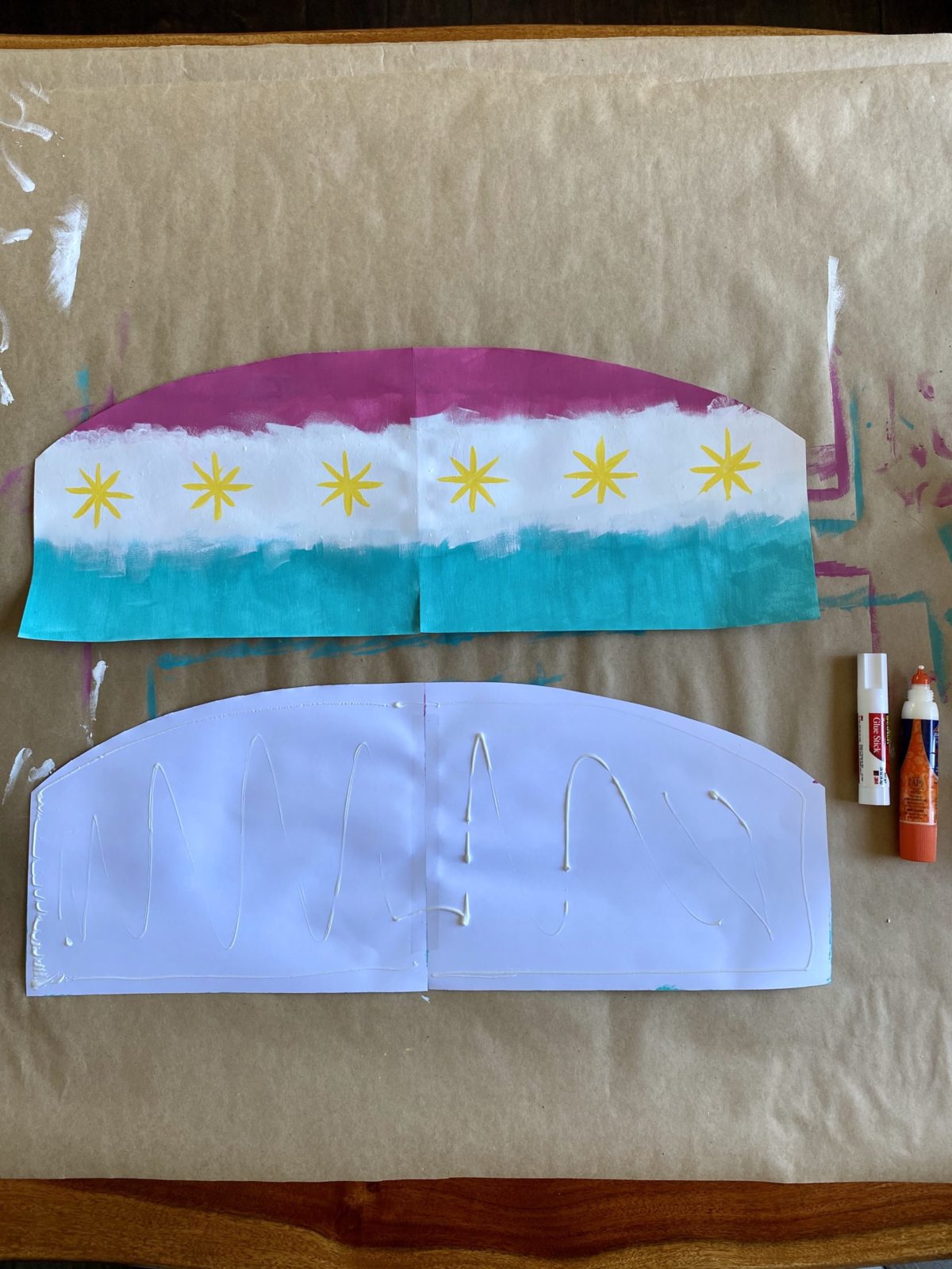 Detail view of painted paper fan activity.